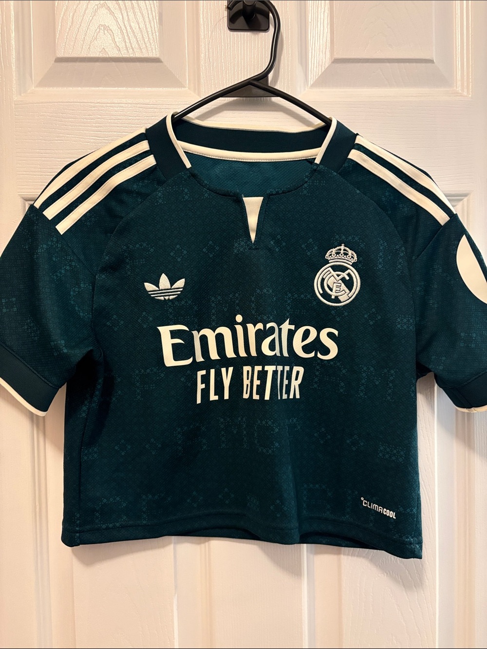 Women crop top adidas Real Madrid Teal  Soccer Jersey with White Accents (ori